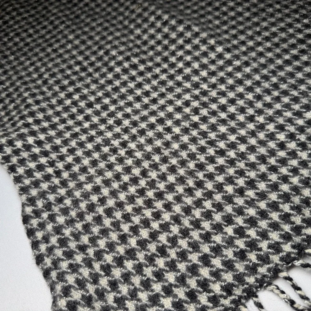 Italian Lambswool Scarf Houndstooth Black Grey Blend‎ Made in Italy